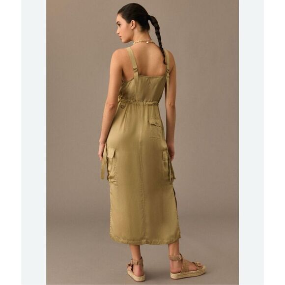 NWT Anthropologie Love The Label Utility Dress Womens Large Moss Sleeveless Midi - Picture 9 of 16